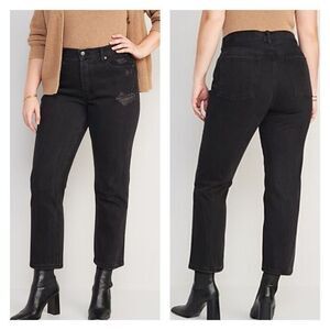 Old Navy Women's Distressed Slouchy Straight Cropped Jeans Black Denim Size 12